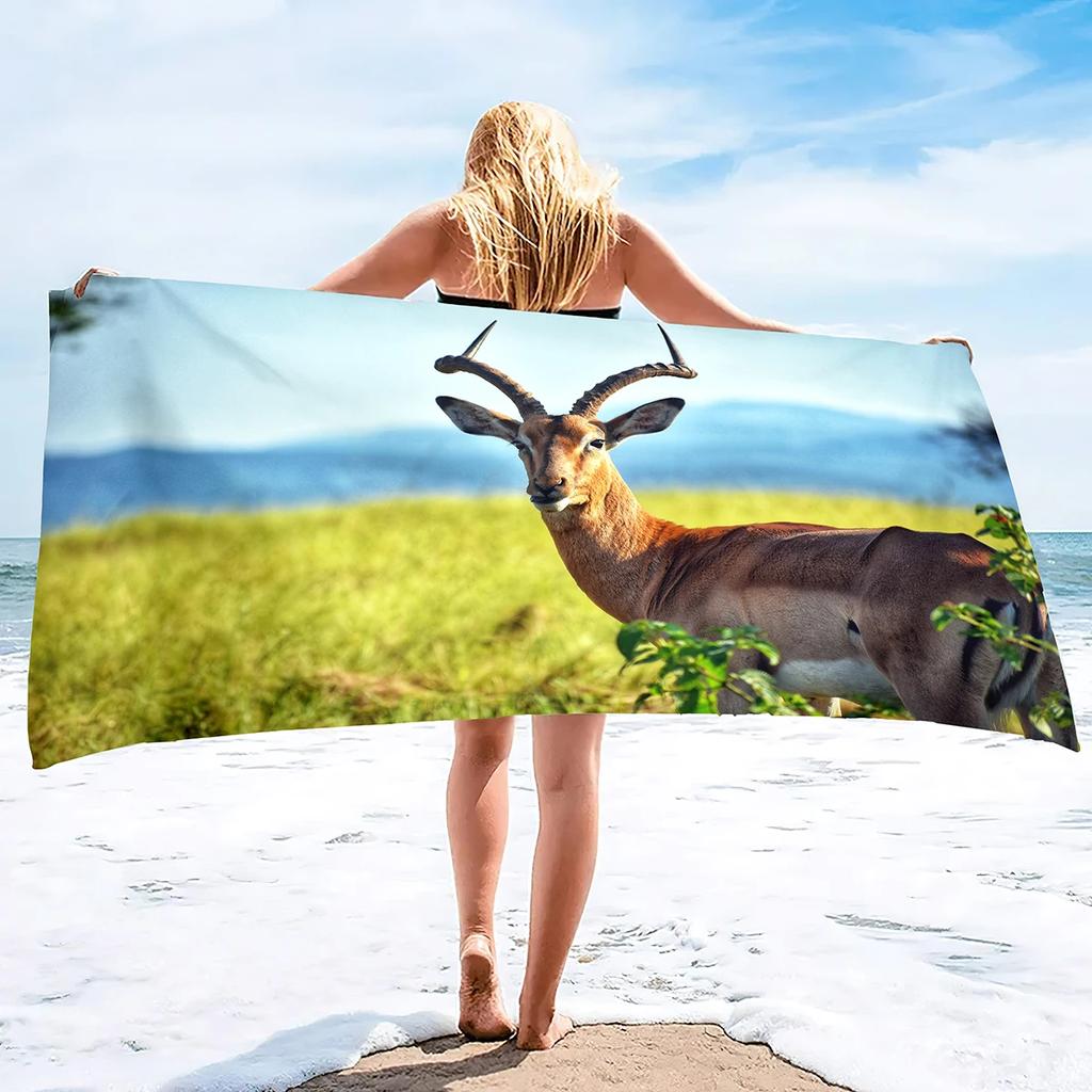Beach Towel Antelope Print Microfiber Quick Dry Travel Towels Lightweight Compact Beach Accessories For Swimming,Camping,Holiday