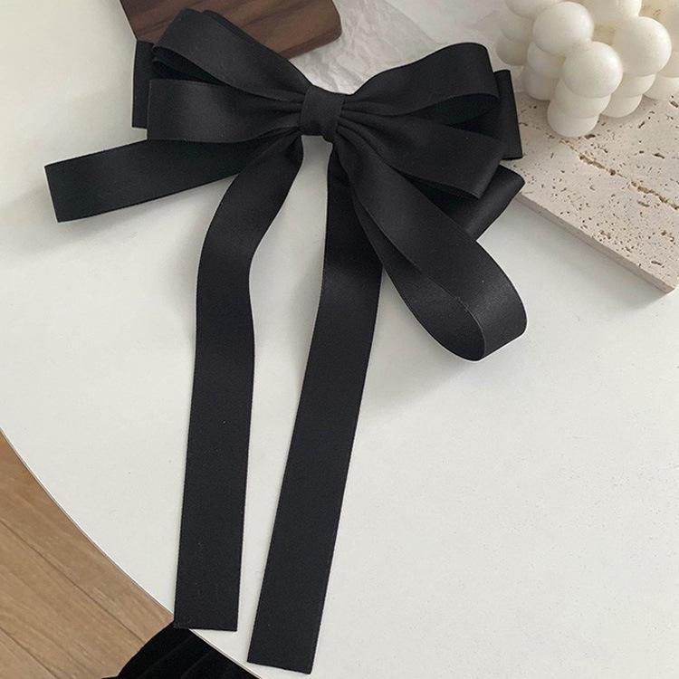 Elegant French Black Hairpin with Large Bow – High-End Korean Hair Accessory