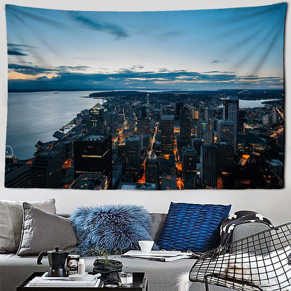 City Night Scenery Tapestry Landscape Fancy Metropolis Wall Hanging Aesthetic Background Wall Bedroom Living Room Decoration