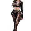 European American Style Sexy Women's Lingerie Set Sheer Long Sleeve Hollow Out Jacquard Pantyhose Lace Decoration Sexy Underwear