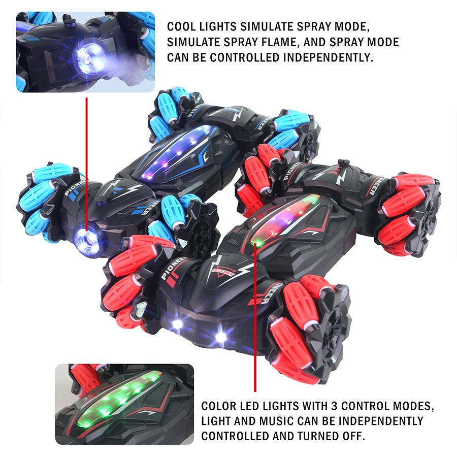 2.4g Four-Wheel Drive Spray Remote Control Stunt Car Colorful Led Light Gesture Sensor Independent Control Sound and Light Cool