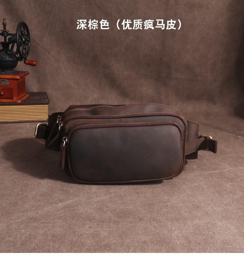 Real Leather Men's Bag, Multifunctional Men's Chest Bag, Cowhide Shoulder Crossbody Phone Bag, Crazy Horse Leather Waist Bag