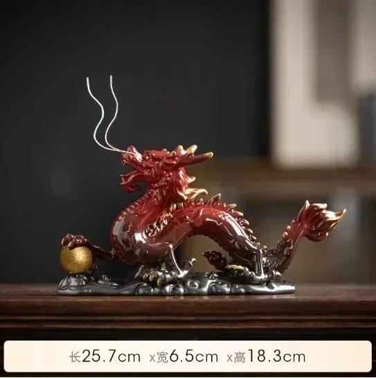 Traditional Chinese Porcelain Dragon Statue Handmade Ceramics Totem Animal Sculpture Ancient Legend Totem Ornament Craft Decor