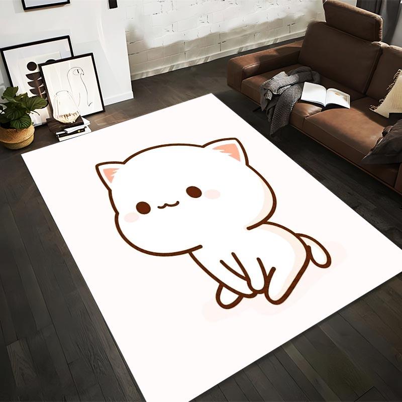 

Cute White Cartoon Cat Character on Pink Background – Adorable Animal Floor Rug Suitable for use as an anti-slip1 for1room and bedroom sofas 40x60cm( 15x23in )