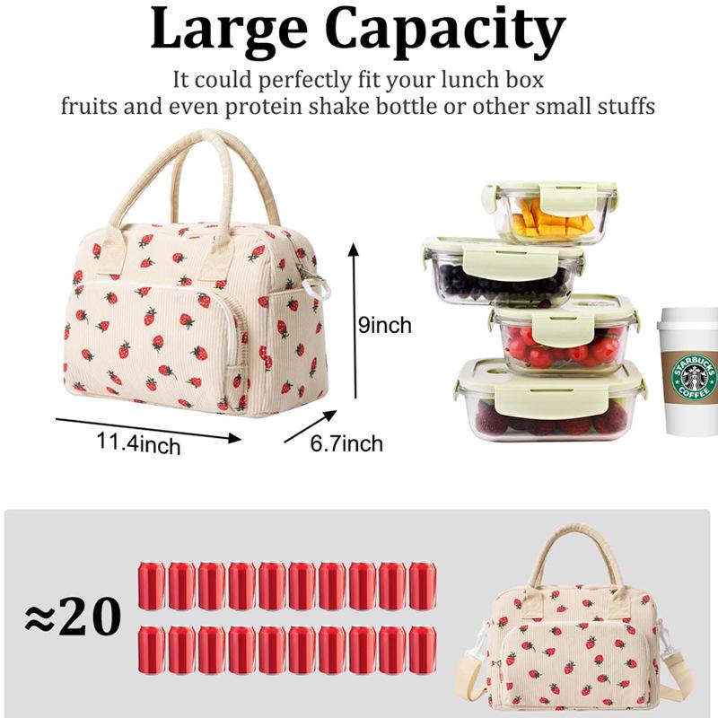Women's Insulated Strawberry Handbag: Portable Lunch Tote & Picnic Bento Bag