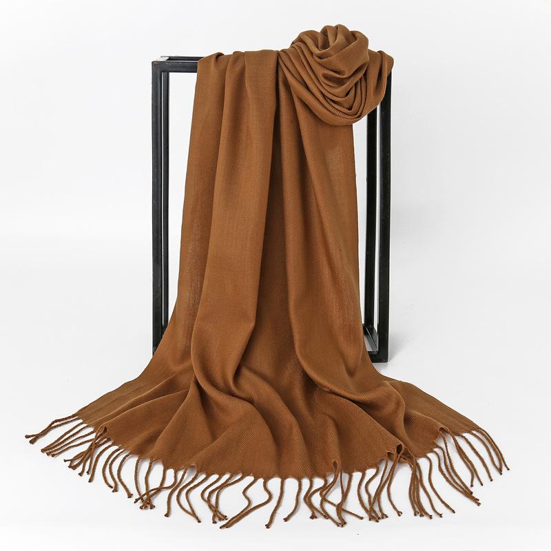 Autumn And Winter New Women'S Cashmere Scarf Solid Color Imitation Cashmere Pulling Scarf Thick Embroidery Cashmere Shawl