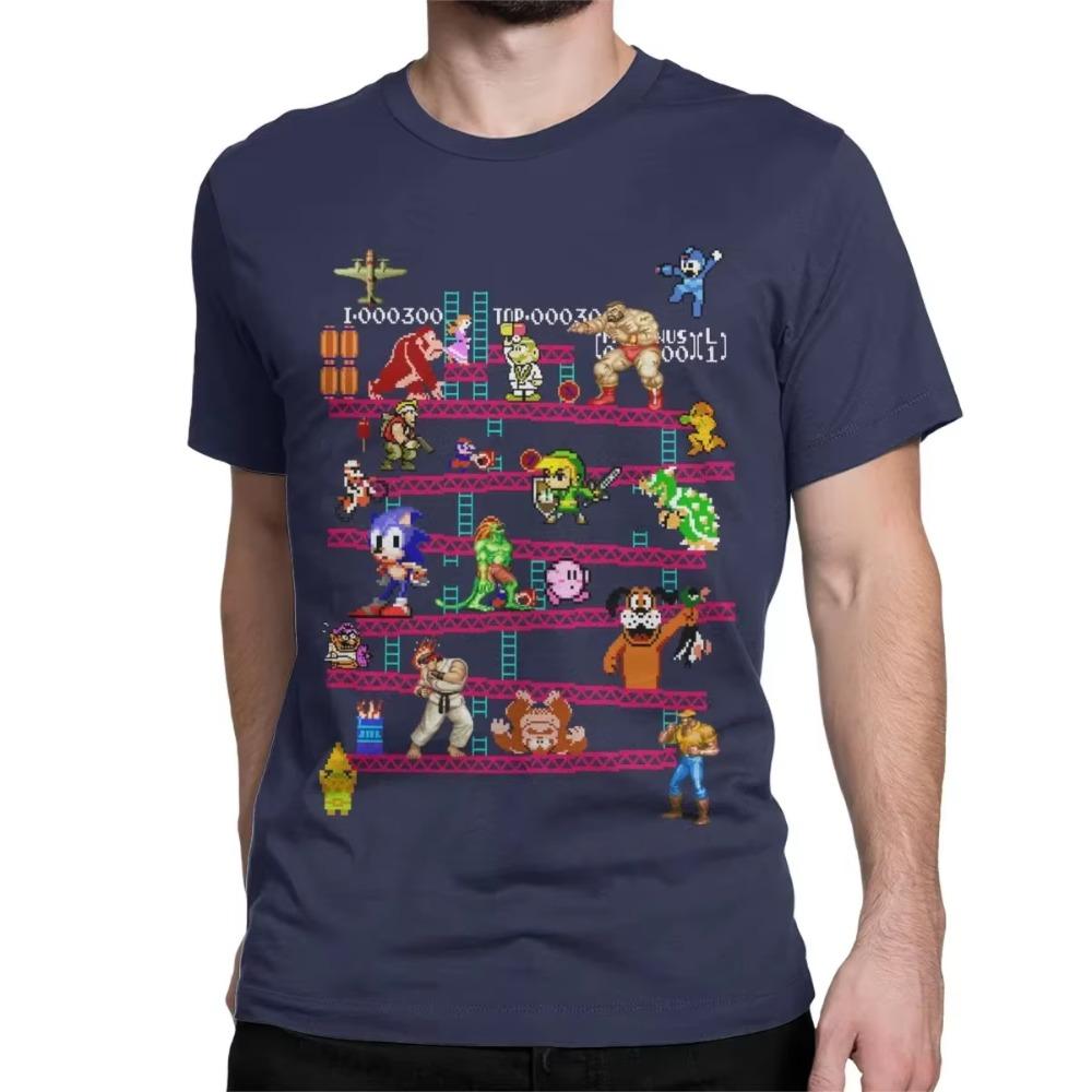 Men's  Collage T-Shirt Vintage Console Style Cotton round Neck Short Sleeve Tee Shirt Gift Idea for Gamers