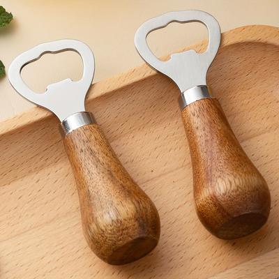 1pc Acacia Wood Beer Bottle Opener with Stainless Steel Lever Durable, Creative Vertical Corkscrew for Home Bar Essentials Kitchen Tools