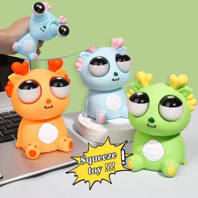 Popping Eye Dragon Squeeze Toy Anxiety Stress Relief Sitting Cartoon Dragon Pinch Sensory Toy Kids Teens Adults Soft Stress Ball Animal Fidget Toy