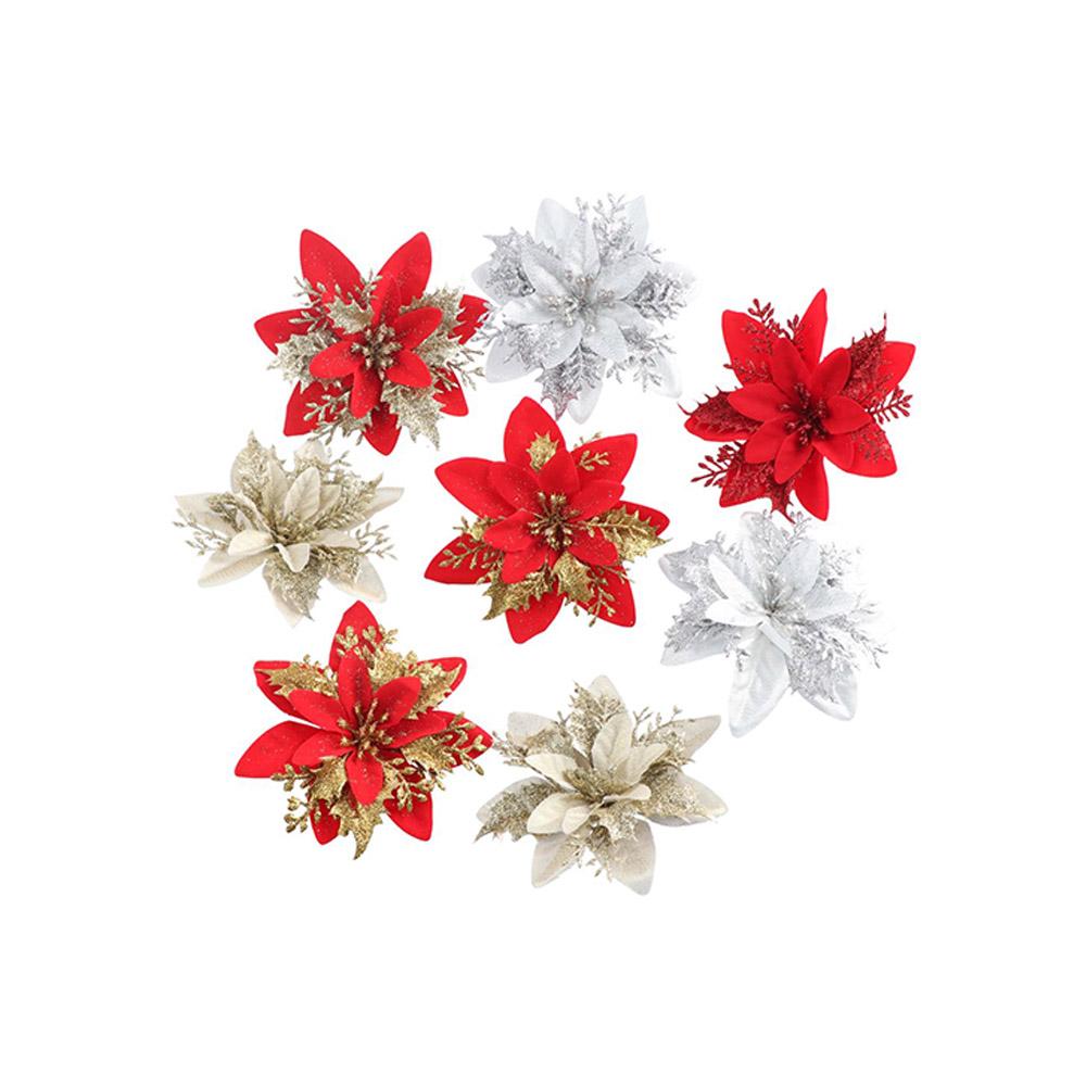 5pcs Shining Christmas Simulation Flower Fake Christmas Tree Decorations Gold Powder Flower  Friends