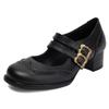 Vintage Women's Medium Heels Mary Janes Shoes 2025 Spring Fashion Black Brown Short Heeled Party Walking Shoes Female Pumps