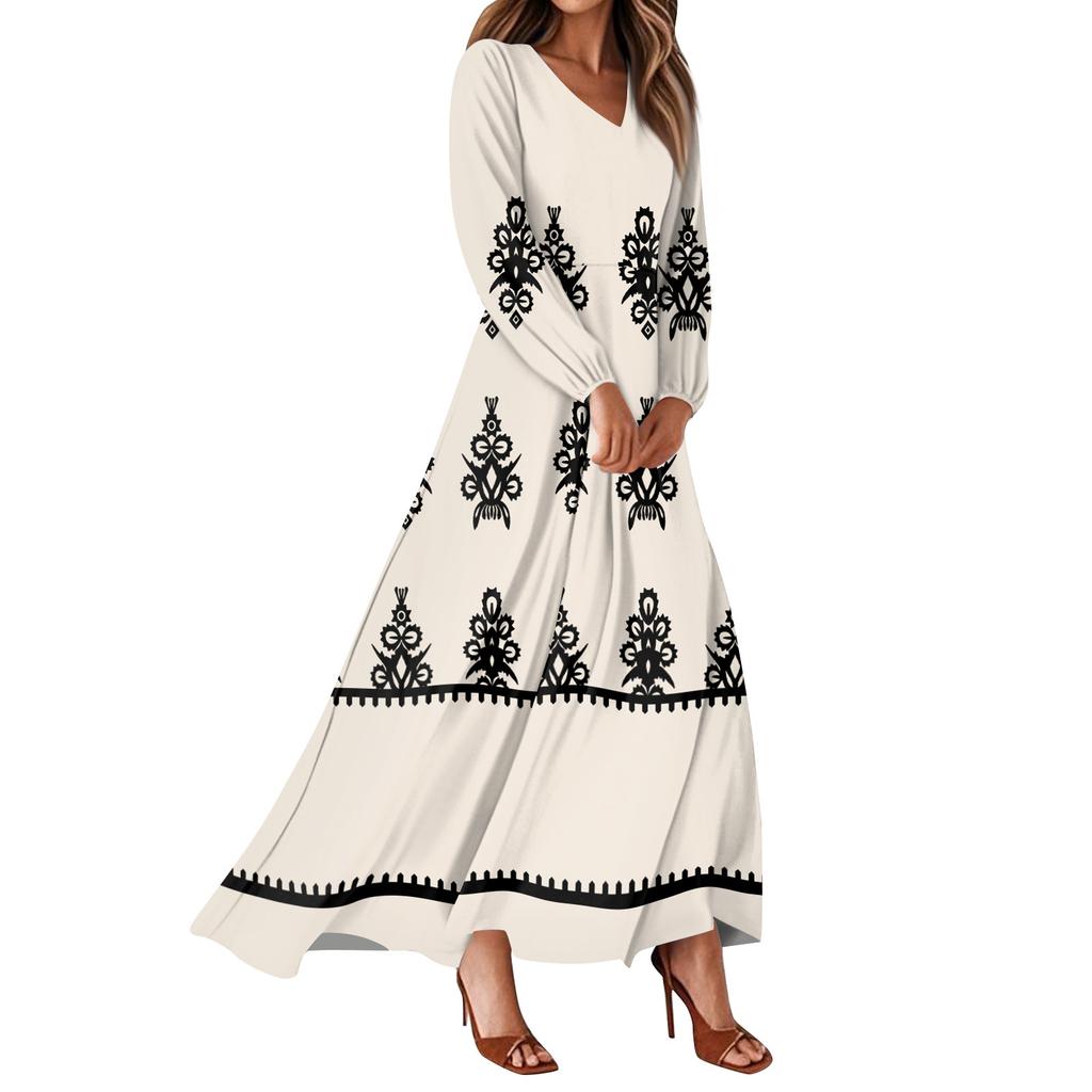 Dámské letní šaty Ležérní šaty maxi s dlouhým rukávem Roztomilé květinové šaty maxi Šaty pro svatebního hosta Vzdušné šaty
