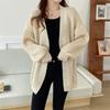 V Neck Loose Casual Cardigan Long Sweater Knitted Women Jacket Autumn and Winter Simple Solid Color Versatile Button Fashion Elegant Long Sleeve Coats