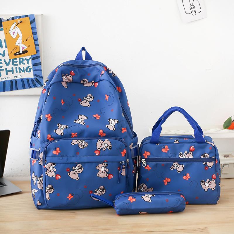 Student Cartoon Backpack Set Female Campus Backpack Lightweight Nylon Three-Piece Schoolbag