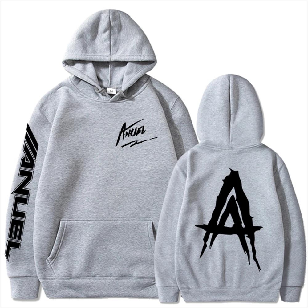 Anuel AA Hoodies Autumn Fleece Hoodie Men's Anuel AA Real Hasta La Muerte Printed Sweatshirts Rapper Loose Pullover Streetwear