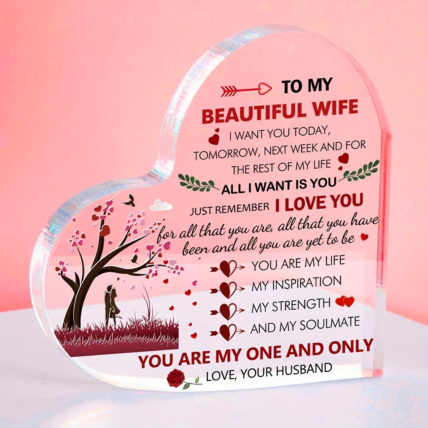 1pc Acrylic Heart-Shaped Keepsake Gift for My Beautiful Wife, Modern Floral Theme Acrylic Plaque, Romantic Gift for Wife 10*10cm