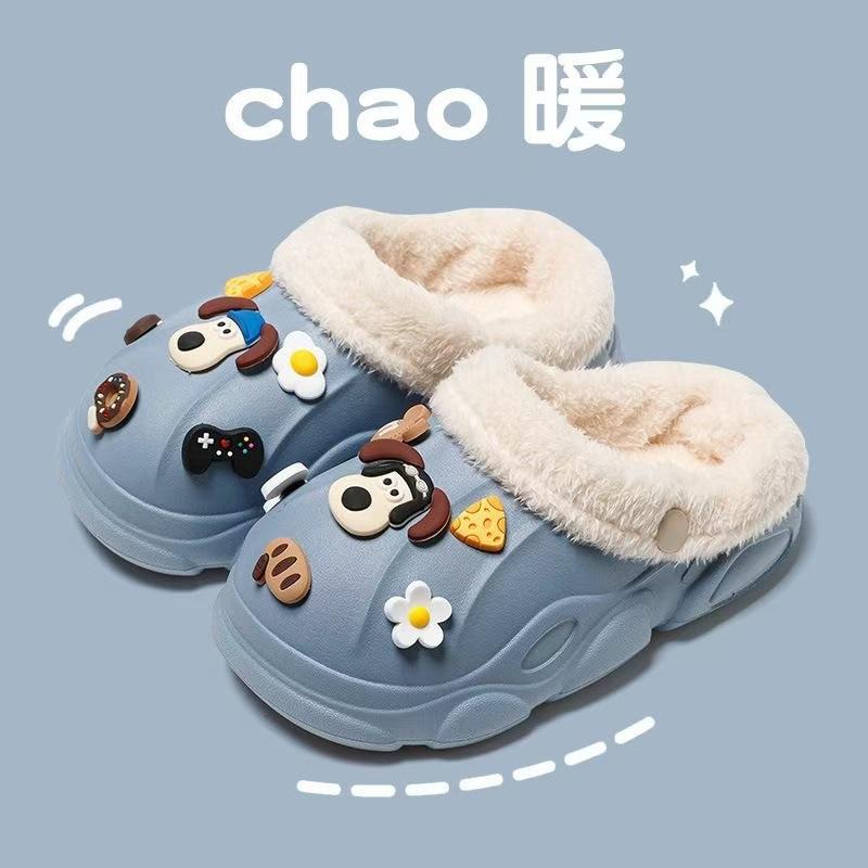 Children's Cotton Slippers Furry Shoes Warm Cartoon Soft Non-Slip Furry Shoes Detachable Washable for Older Kids and Parent-Child Cotton Slippers
