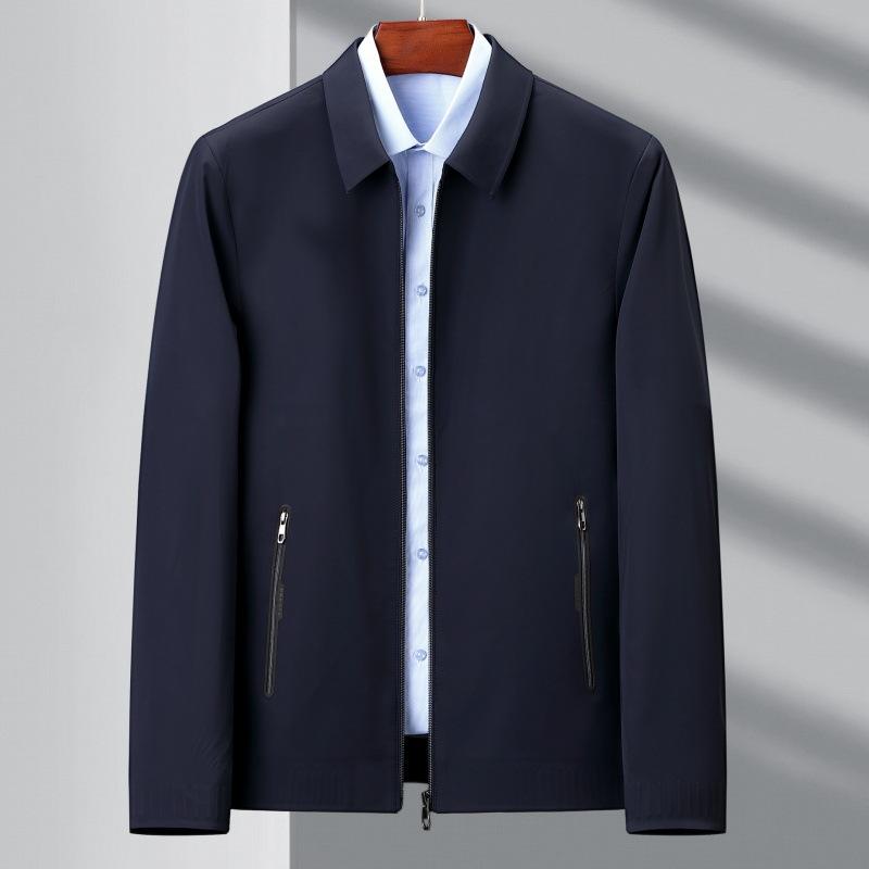 High-end Mulberry Silk Jacket Men's Thin Spring and Autumn Middle-aged Lapel Temperament Jacket Business Casual Leadership Dad Wear