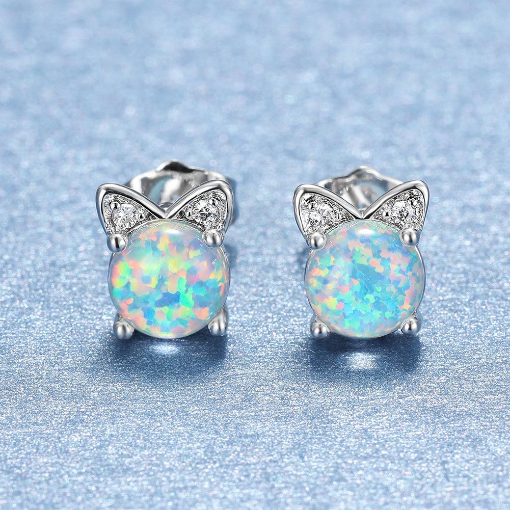 

Модные и персонализированные серьги-пусеты в цвете розового золота с голубыми милыми кошками, с женственным темпераментом, универсальные серьги