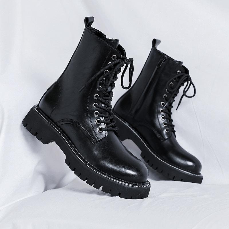 

Ботинки Мартин мужские в британском стиле на платформе, увеличивающие рост, модная обувь, мужские летние дышащие ботинки-локомотивы с высоким верхом из кожи 68004-R 44 чёрный