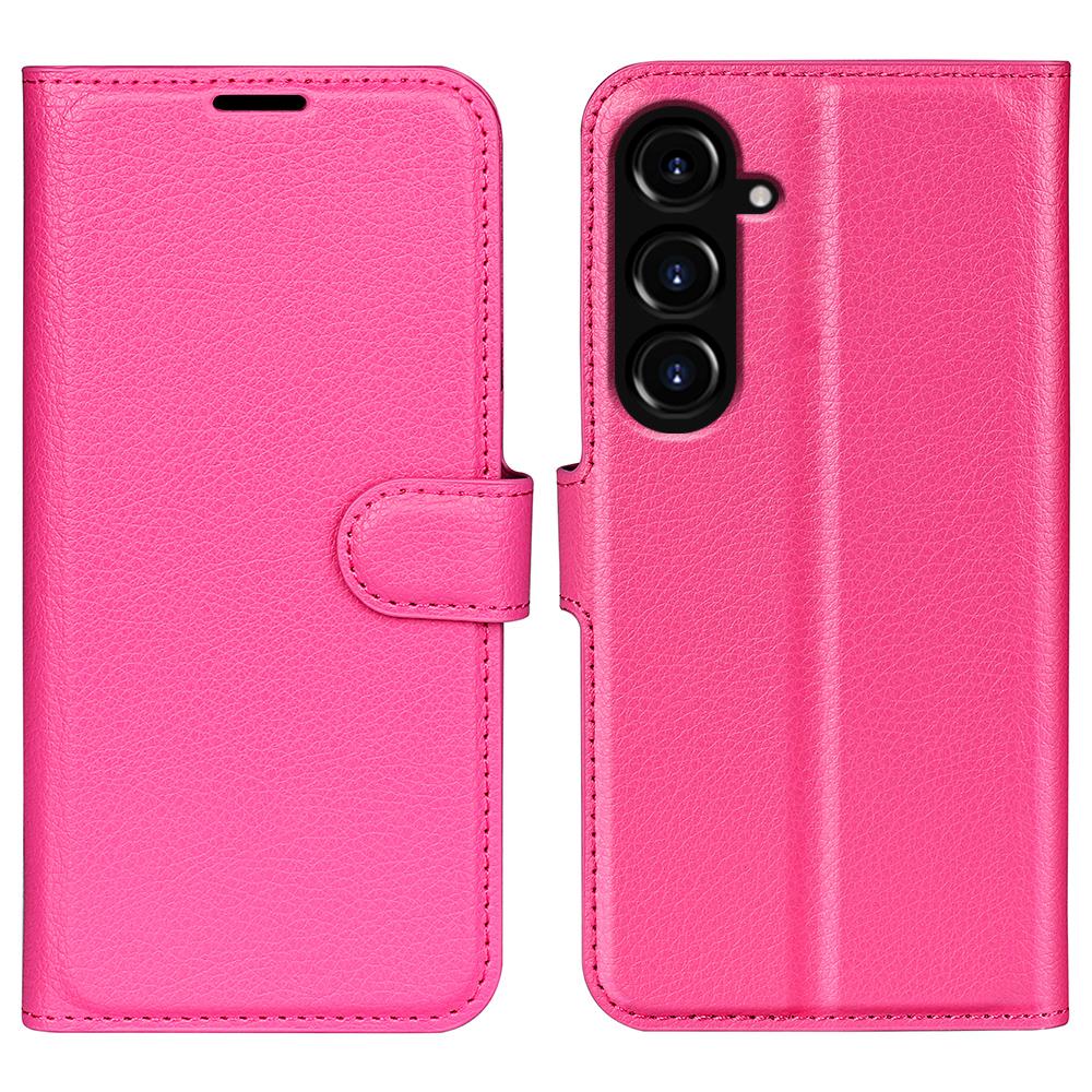 

For Samsung Galaxy S23 FE Litchi Texture Magnetic Clasp Stand Cover PU Leather Wallet Phone Case Rose