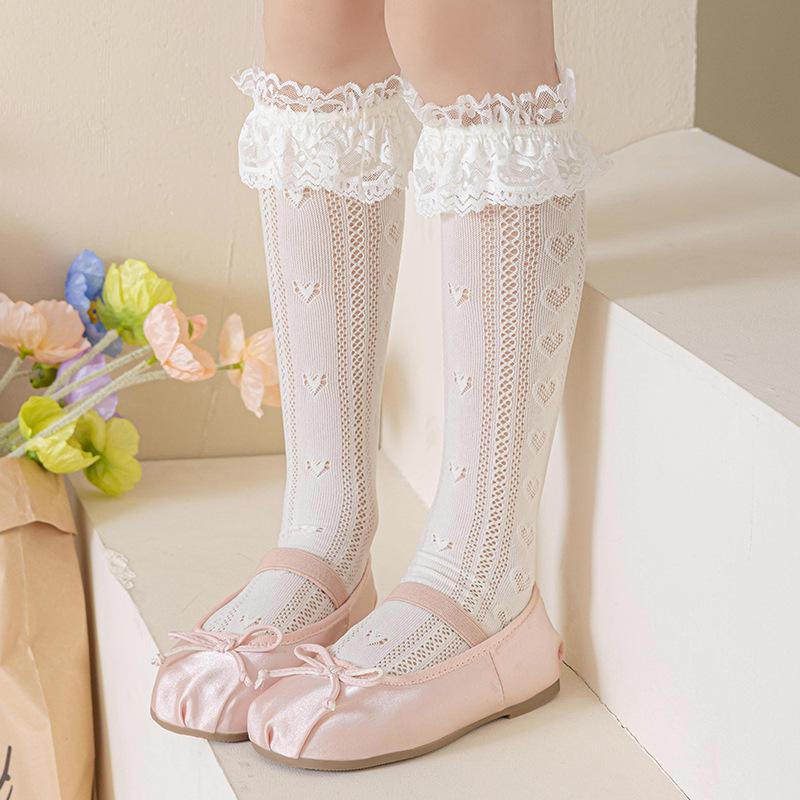 Children's Socks Summer Lolita Wooden Ear Mesh Ribbon Large Bow Mid-tube Socks for Girls