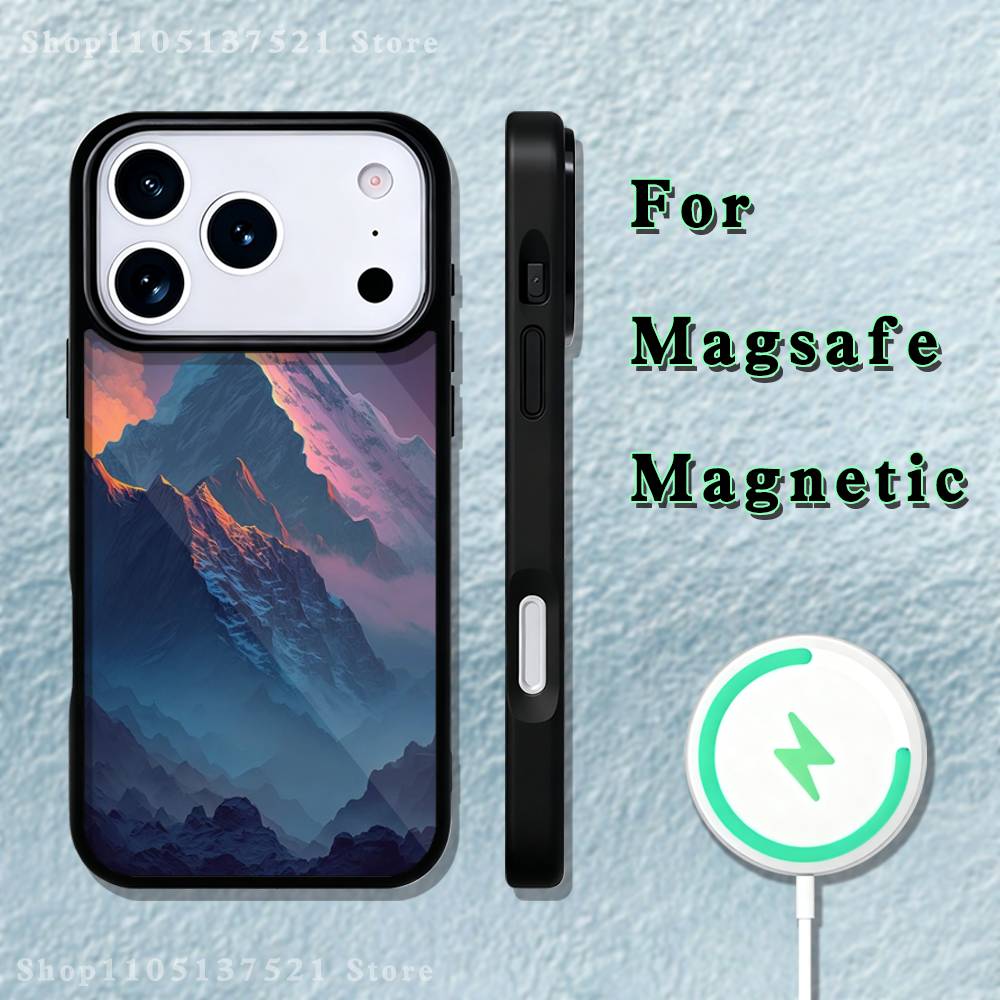 Snow Mountain Scenery Design Phone Case iPhone 17,16,15,14,13,12,11,Pro,Max,Plus,Mini,SE4,E Magnetic Magsafe Wireless Charging
