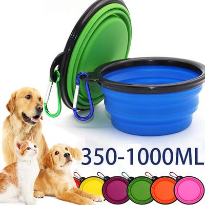 Collapsible Silicone Pet Bowl with Carabiner - Portable Food & Water Bowl for Dogs Cats, 350-1000ML, Travel Camping Accessories