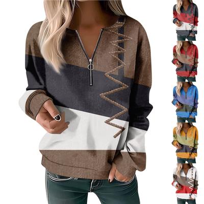 Women's Sweatshirt Pullover Basic Quarter Zipper Yellow Red Blue Tie Street V Neck Long Sleeve Top Casual Fall Pullover