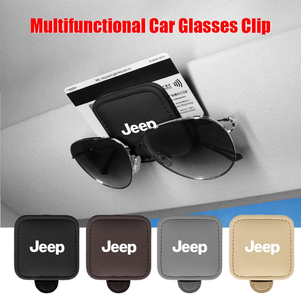 Car Sun Visor Glasses Clip Sunglasses Holder Card Organizer For Jeep Compass Renegade Grand Cherokee Wrangler Accessories Valve