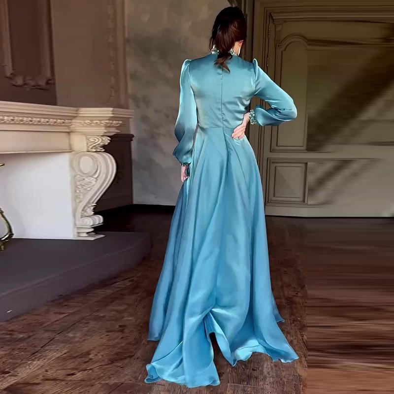 2024 Autumn European & American French Socialite Style Slimming Semi-High Neck Dress