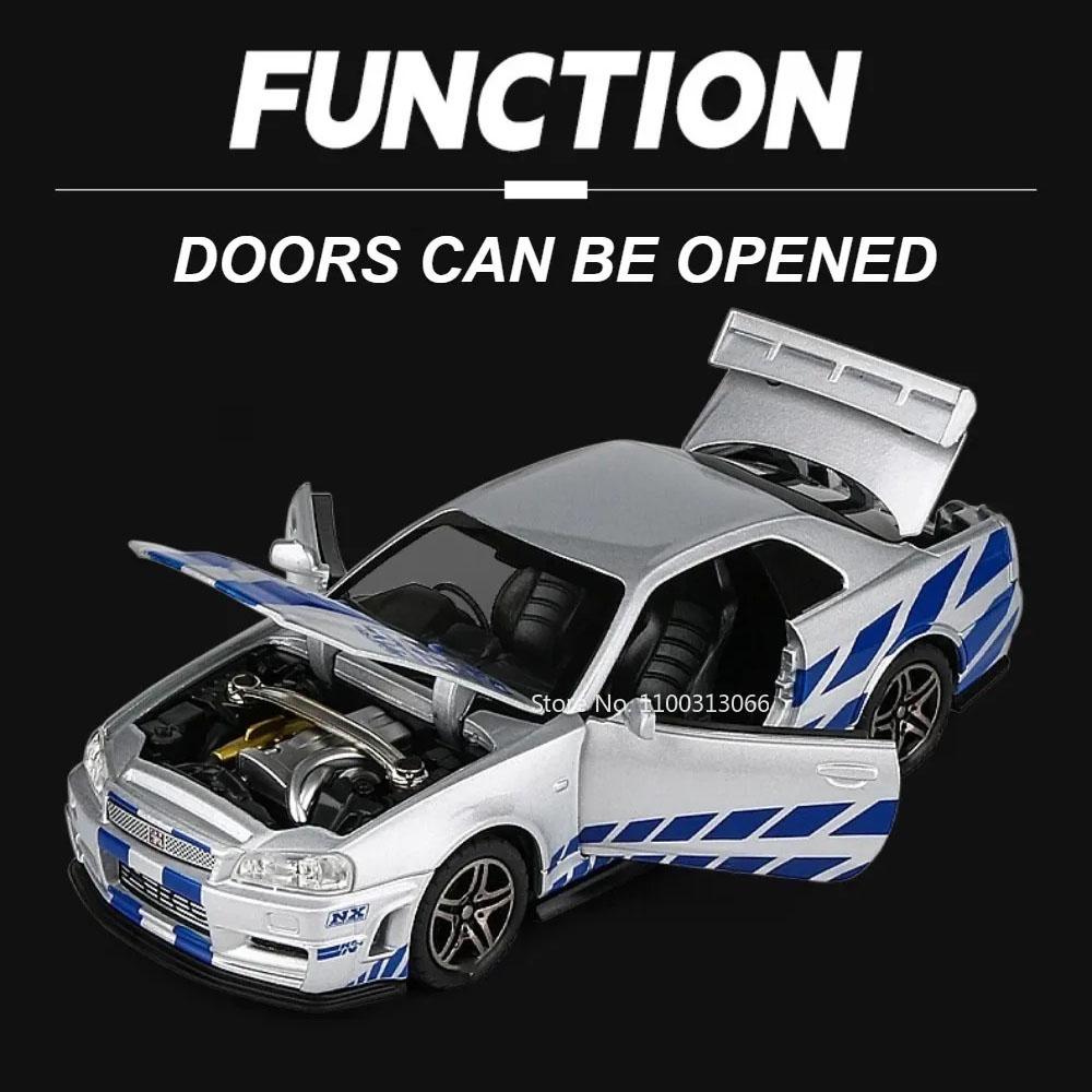 1:32 Mitsubishi EVO GTR R34 Cars Toys Alloy Diecast Models Wheel Steering Miniature Car Doors Opened Vehicles Child Adult Gifts