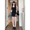 Black suspender floral dress women's early spring new super good-looking hot girl small waist and thin skirt
