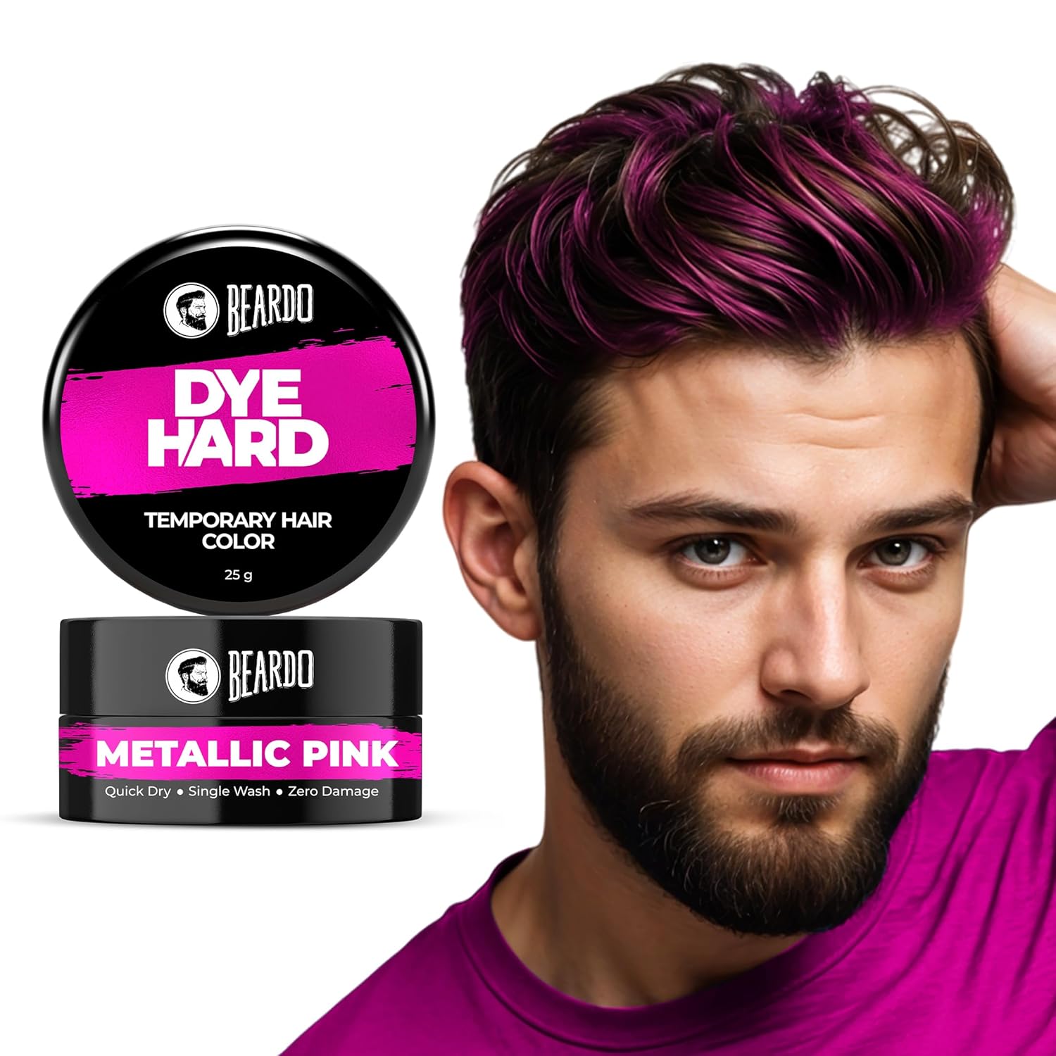 

Beardo Dye Hard Temporary Hair Color 25g Metallic Pink For Men 1-Day Wash DIY Instant Hair Makeup