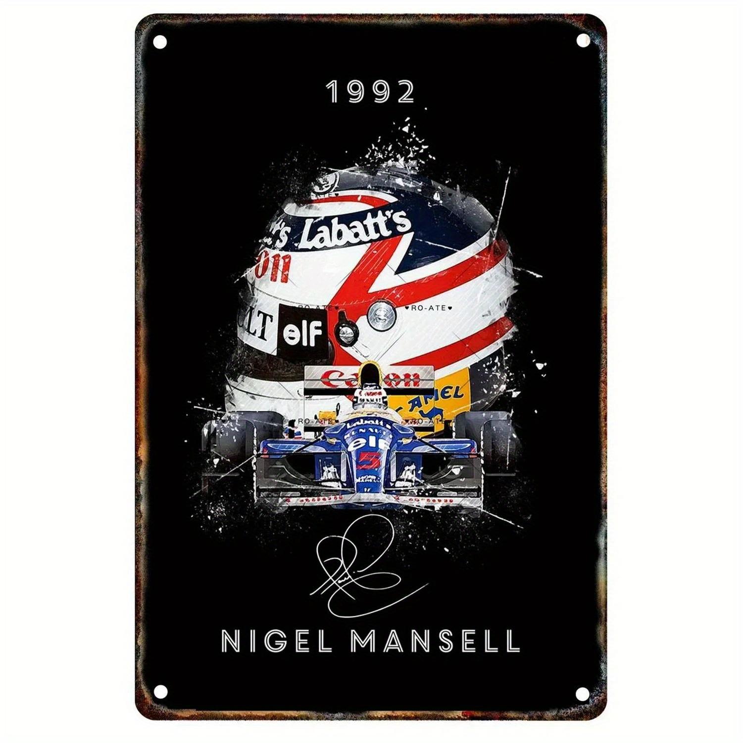 

Vintage 1992 Nigel Mansell Racing Helmet Metal Tin Sign - Distressed Retro Wall Art Decor for Man Cave, Garage, Bar & Cafe - Dur 30x20cm