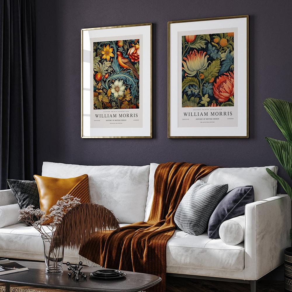 Poster cu flori de păsări William Morris, pictură pe pânză, artă florală de perete, imprimeuri botanice, decorarea camerei de zi, imagini de decor