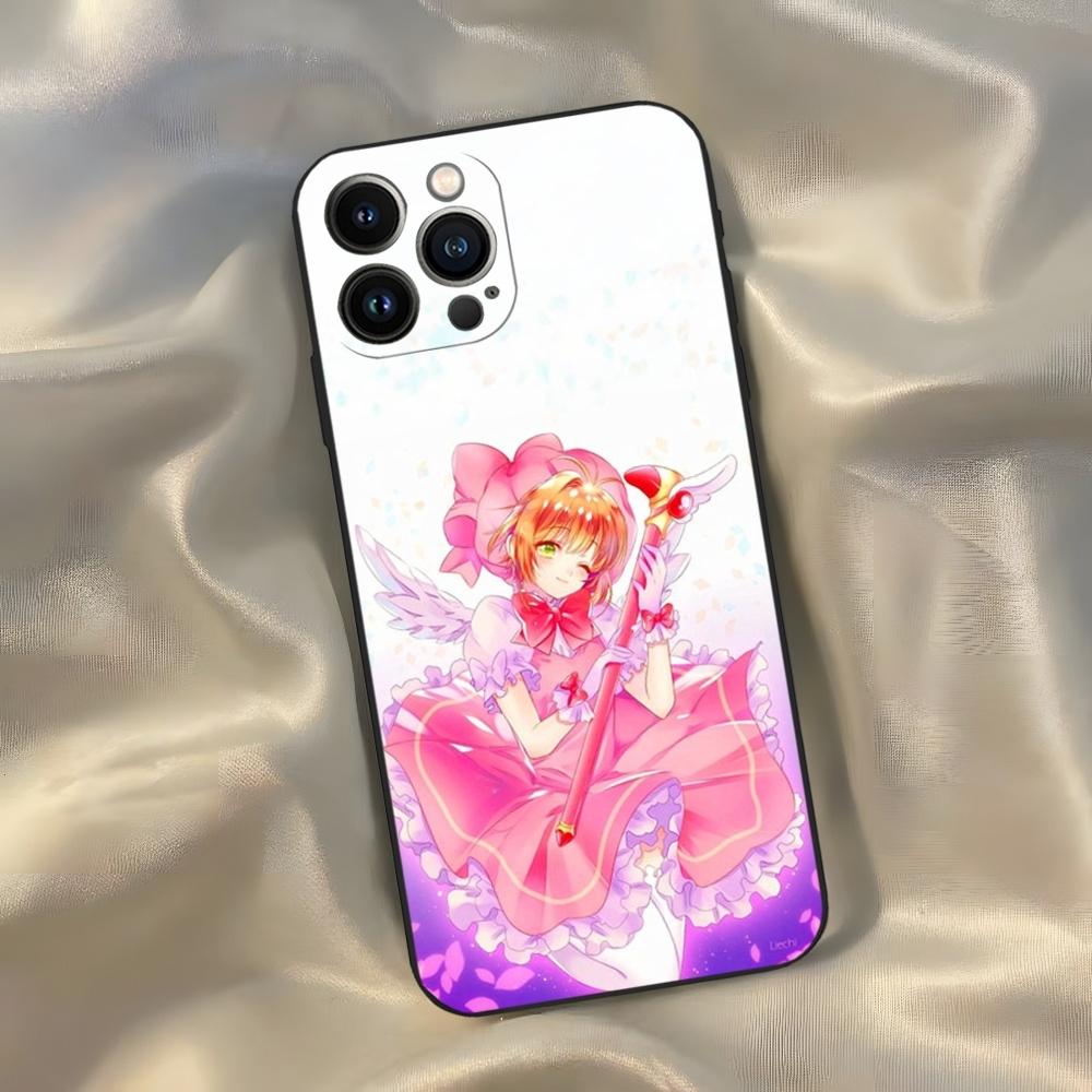 Anime Card Captor Sakuras Phone Case for Iphone 16 15 14 13 12 11 Pro Max Xr X Xs Mini 8 Plus SE 2022 Black Soft Silicone Cover