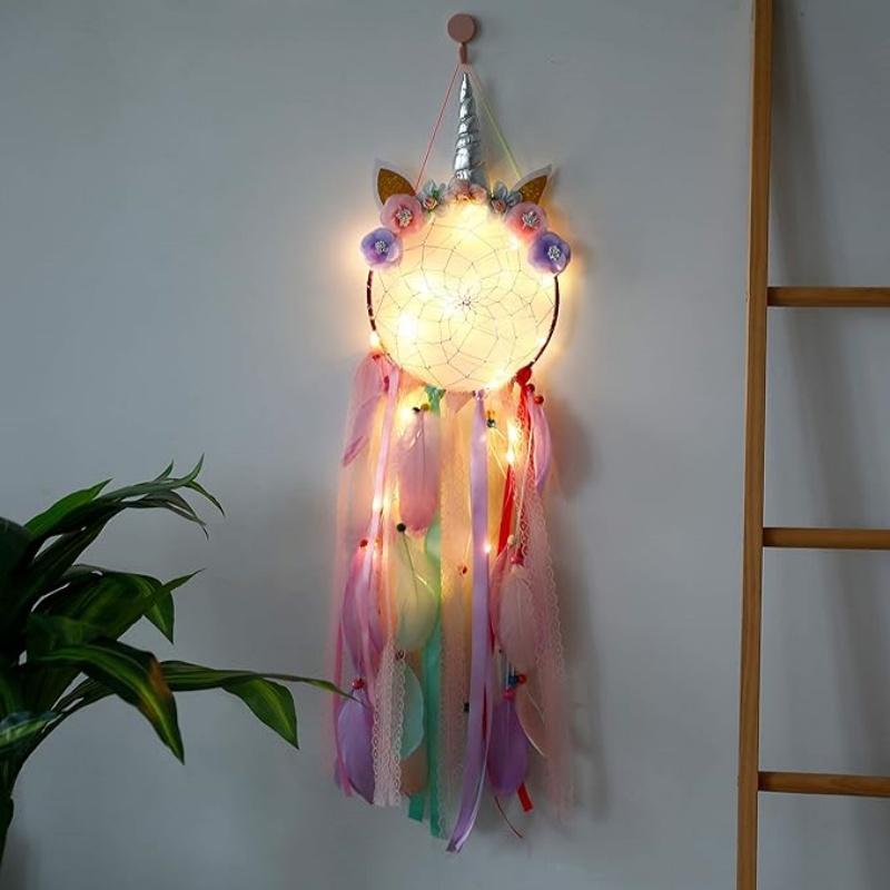 Unicorn Dream Catchers for Kids - Purple Pink Dreamcatcher With Colorful Lights, Unicorn Wall Decor for Bedroom, Birthday Gift