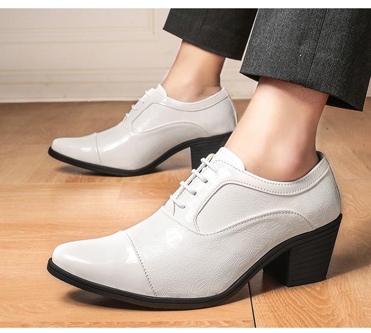 Retro Style Men's Pointed Leather Dress Shoes - Shiny, Height-Increasing, Plus Size Fashion for Hairstylists.