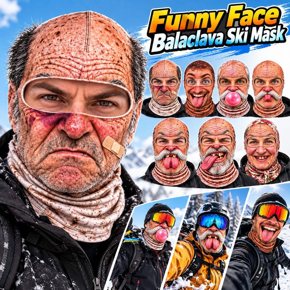 3D Face Printed Old Man Balaclava Face Mask Full Coverage White Mustache Winter Mask Cover Breathable Eye Hole Stretch