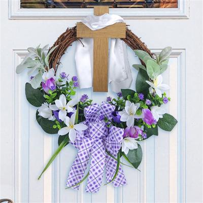 40cm DIY Easter Wreath With Cross Spring Decoration Easter Front Door Garland Wall Hanging Home Artificial Wreath Decor