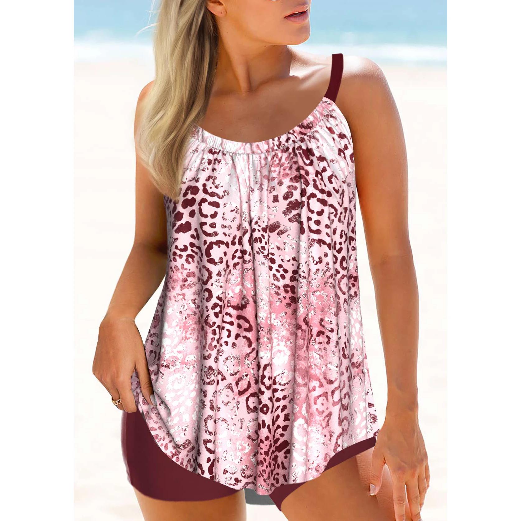 

Новый женский высококачественный летний купальник с ремешком с принтом четырехлистного клевера и купальник в стиле пляжного жилета S-6XL 3XL розовый