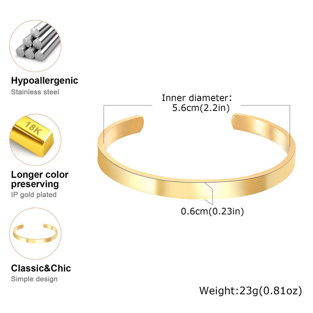 Classic Openning Bangles Bracelet for Women Men,Stainless Steel Cuff Bracelet,High Polished Bangles Gift