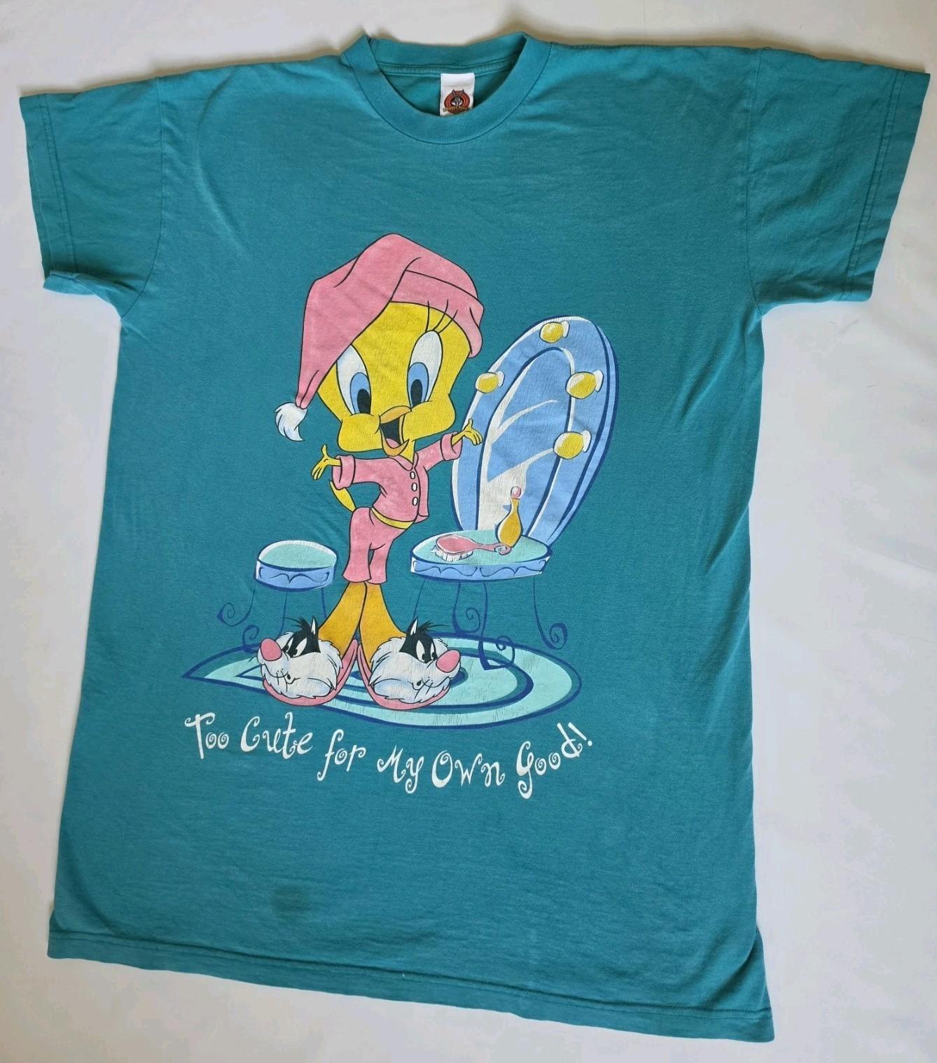 Vtg Looney Tunes Tweety Bird WB Green Shirt, One Size Misses, Sleep Tee Pajama Unisex T-Shirt L