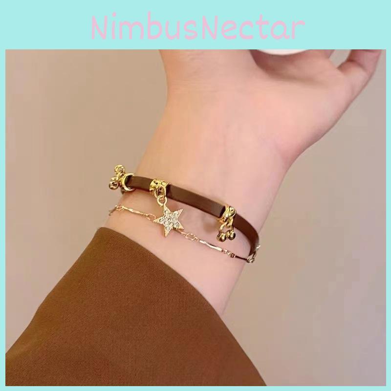 Chic Coffee Color Leather Bracelet For Women With Star Shape Element 2023