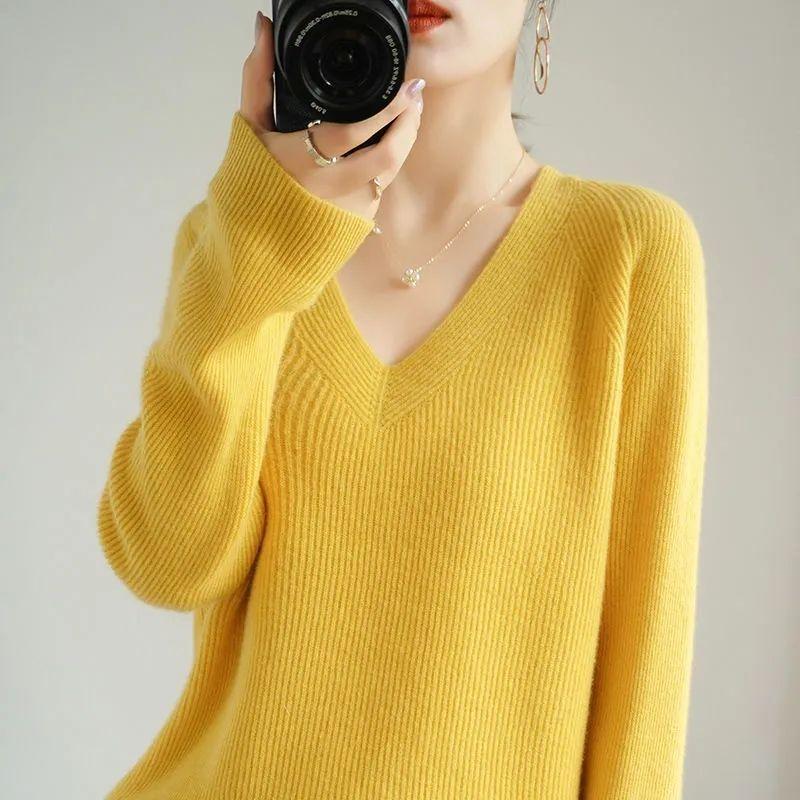 Loose Sweater Women's Outer V-neck Bottoming Shirt Solid Color Thread Thin Tops Knitted Sweater