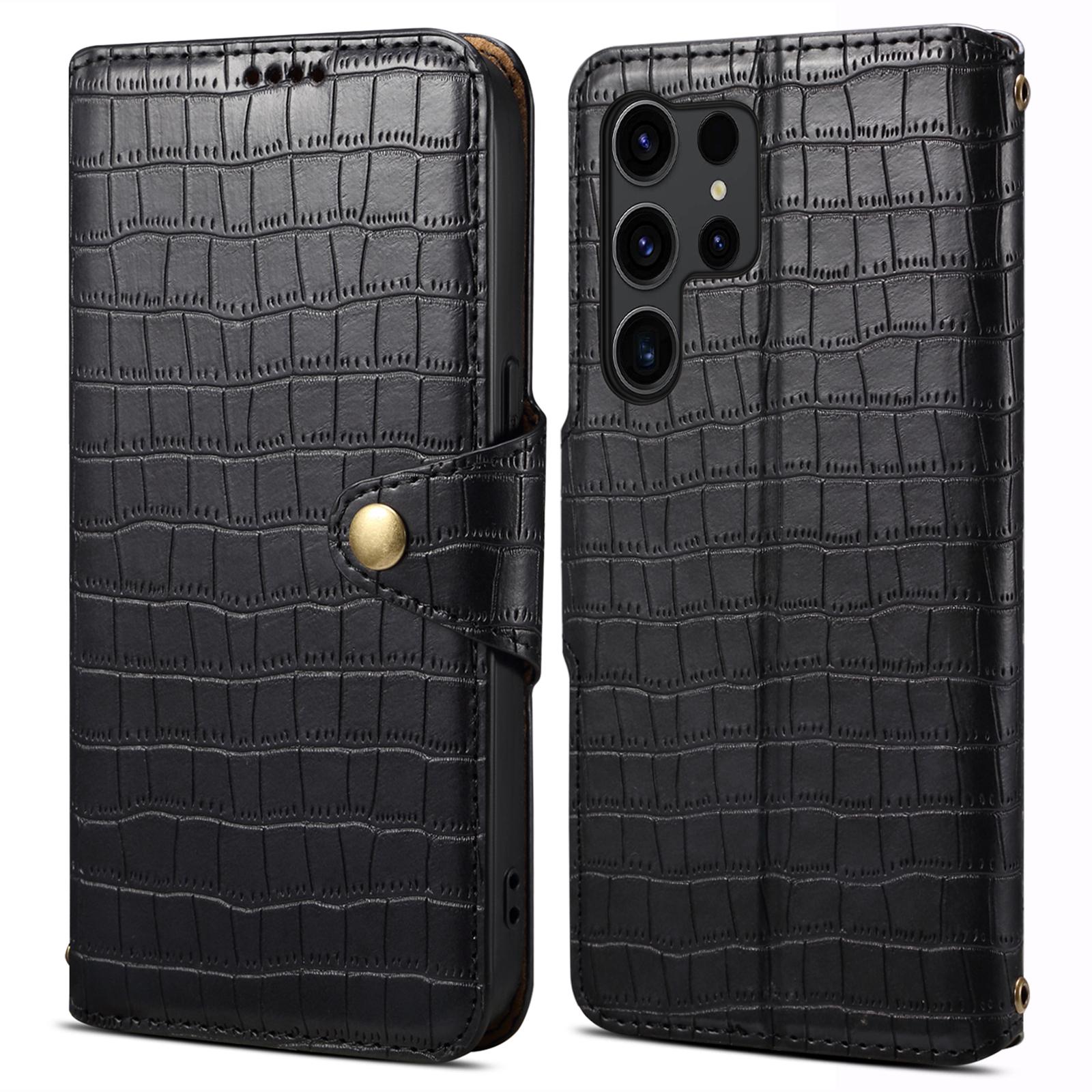 

For Samsung Galaxy S24 Ultra Cell Phone Case Drop-proof Crocodile Texture Cover Black
