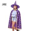 Breathable Holiday Performance Cape Kids Wizard Cloak with Hat for Boys Girls, Halloween Witch Star Pattern Costume Prop Party Cosplay Outfit,