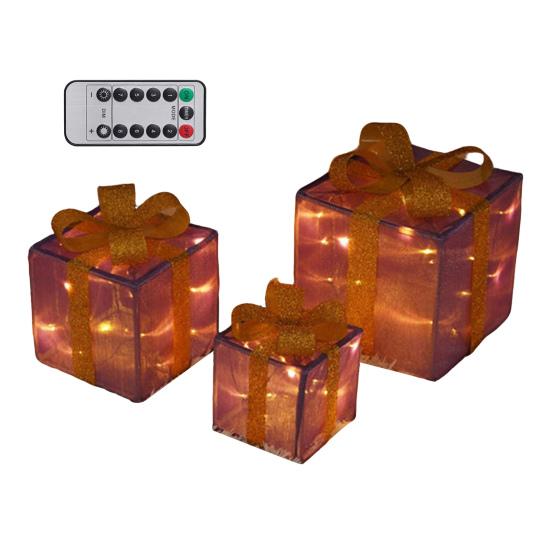 3 Stück Weihnachtsgeschenkboxen mit Beleuchtung und Schleife LED Leuchtende Geschenkboxen für Innen- und Außenbereich Zuhause Veranda Weihnachtsbaum Partydeko