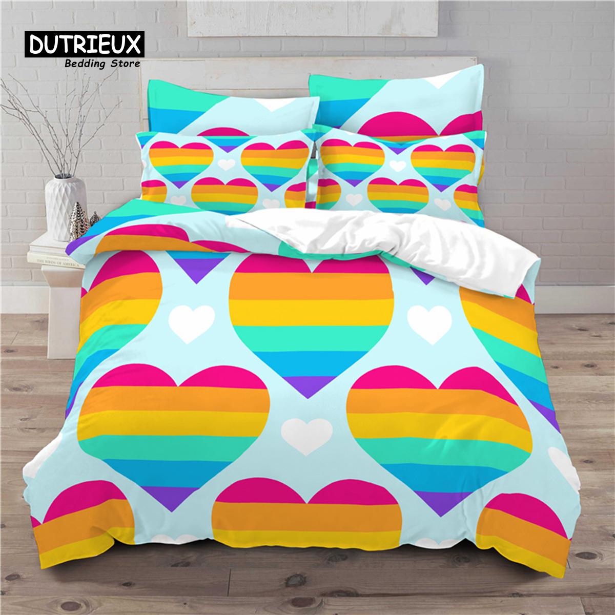 

Роскошный 3D Радужный Сердечко Принт Для Домашнего Отдыха Удобный Пододеяльник Наволочка Детский Постельный Комплект Королева и Король Размер ЕС/США/Австралия/Великобритания EU single(135x200cm)